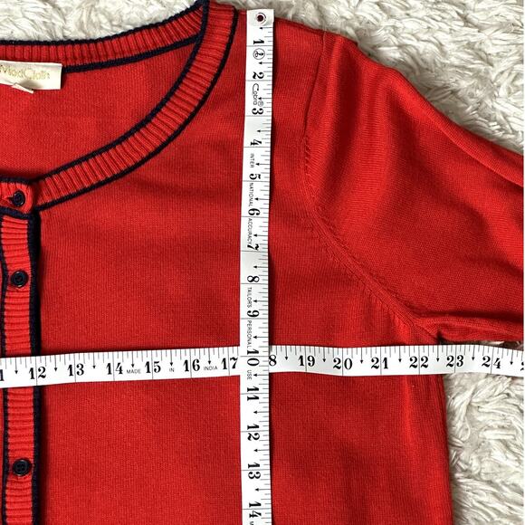 ModCloth Classic Women Size 2X Red Navy Trim Button Up V Neck Cardigan Sweater - Picture 3 of 7